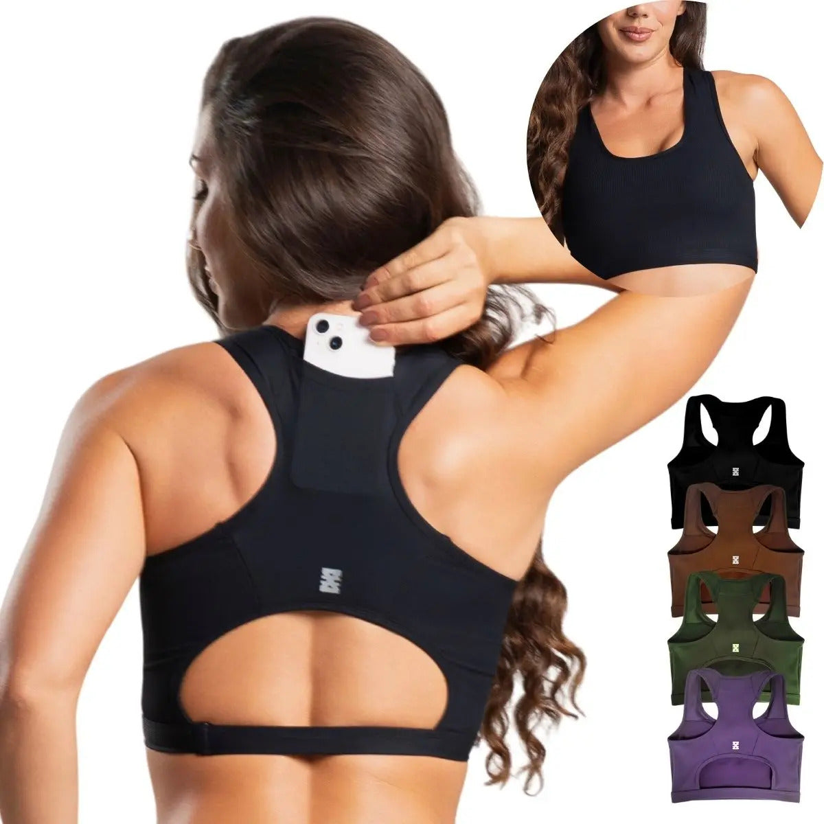 Top Feminino Academia Bolso Nadador Corrida Fitness Esporte