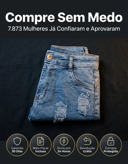 Short Jeans Feminino Cintura Alta Com Lycra Barra Desfiada