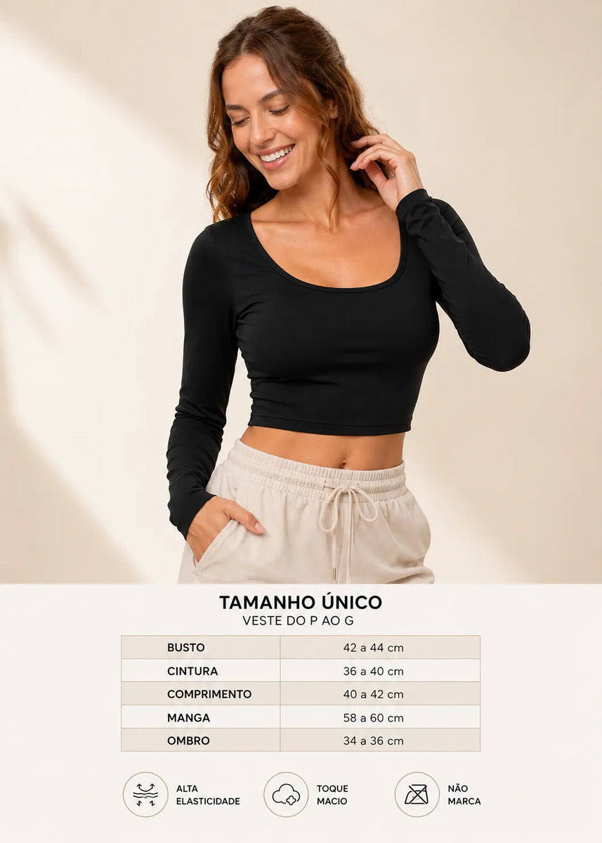 Blusa Cropped Feminina Poliamida Manga Longa Premium