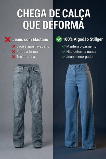 Calça Jeans Wide Leg Feminina Cintura Alta Sem Lycra Stillge
