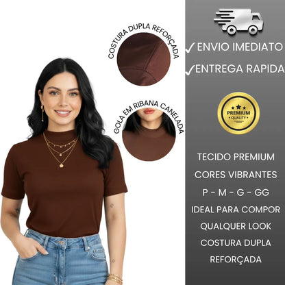 Kit 2 Blusas Camiseta Feminina T Shirt Gola Alta Inverno