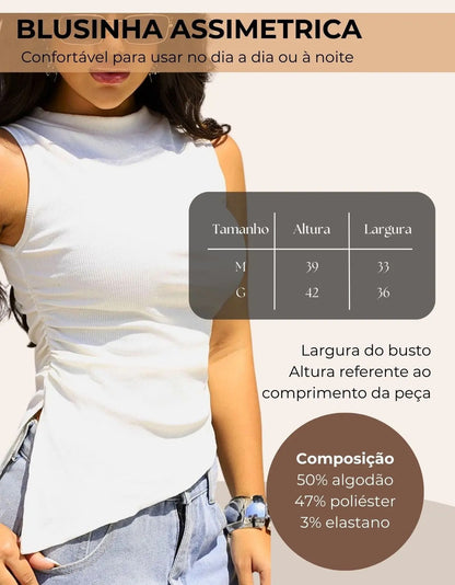 Blusa Cropped Feminina Assimétrica Ribana Canelada Premium
