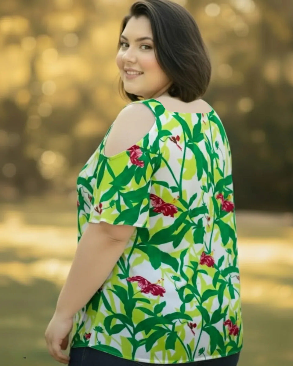 Blusa Cigana De Seda Estampada Alça Dupla Plus Size