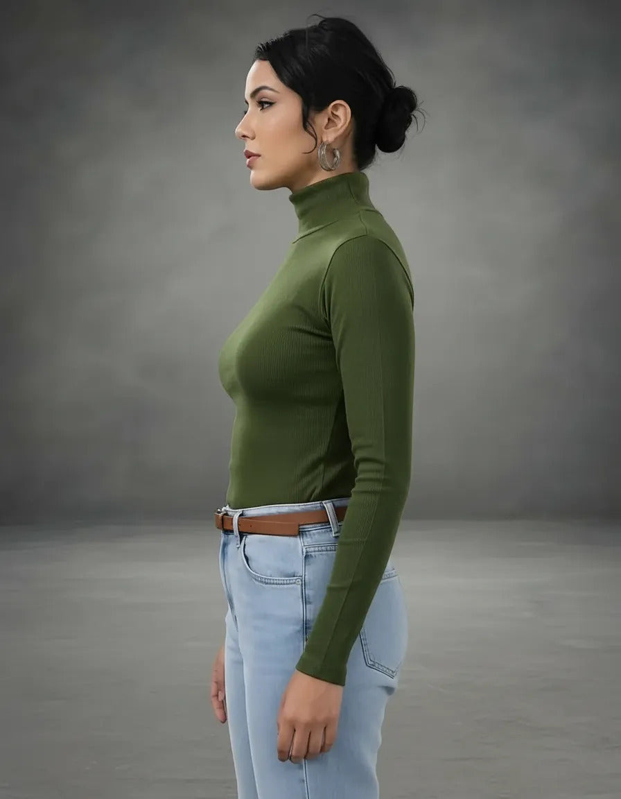 Blusa De Frio Feminina Manga Longa Gola Alta Inverno Lisa