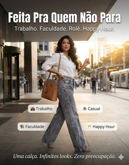 Calça Jeans Wide Leg Feminina Cintura Alta Sem Lycra Stillge