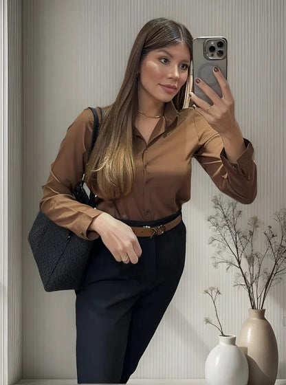 Camisa De Botão Sofisticada Feminina Alta Qualidade Sale 40%