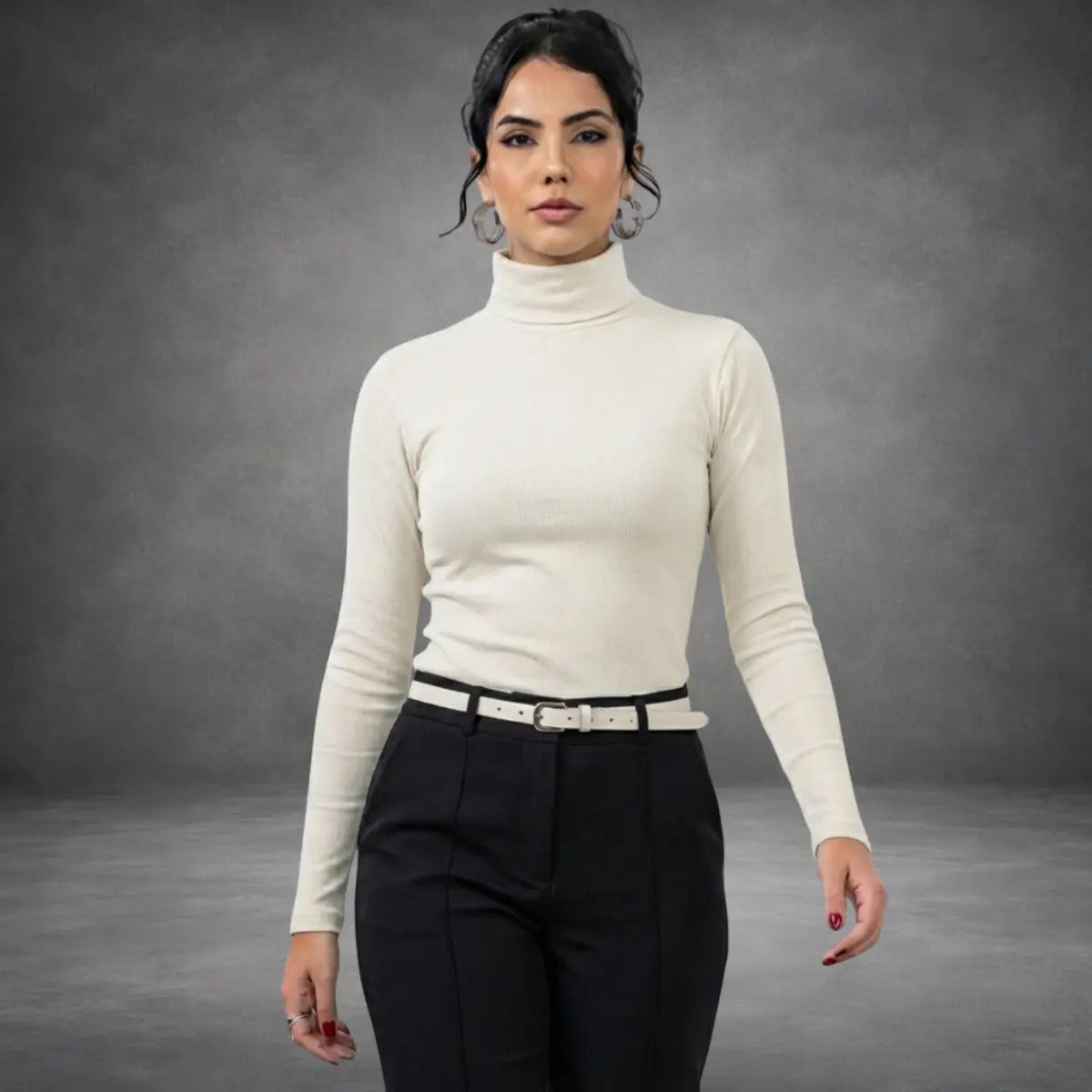 Blusa De Frio Feminina Manga Longa Gola Alta Inverno Lisa