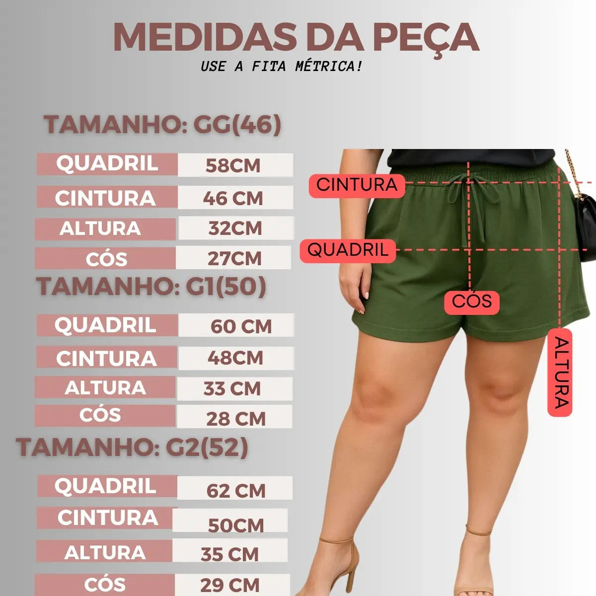 Shorts Plus Size Leve Feminino Cintura Alta