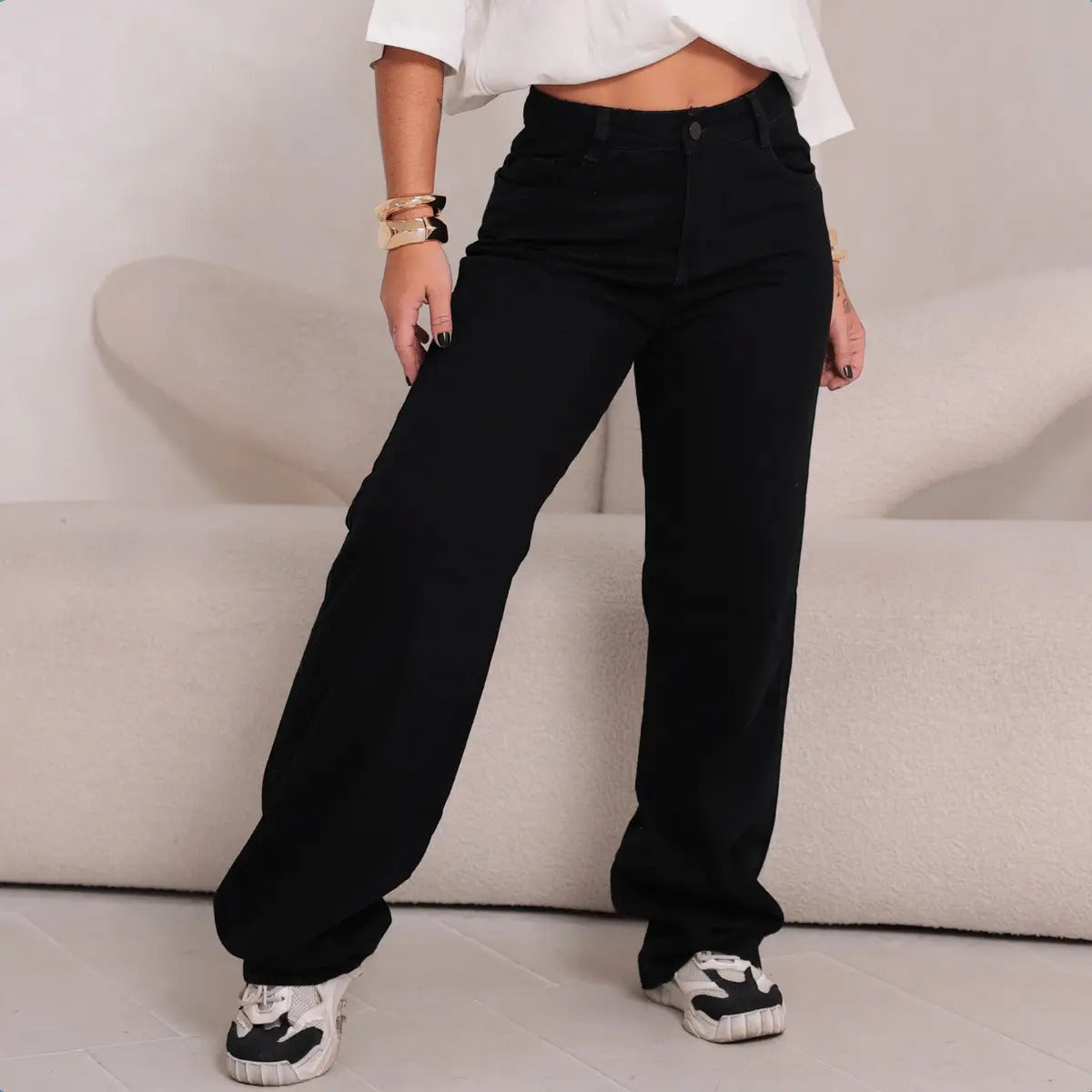 Calça Jeans Feminina Wide Leg Pantalona  100% Algodão