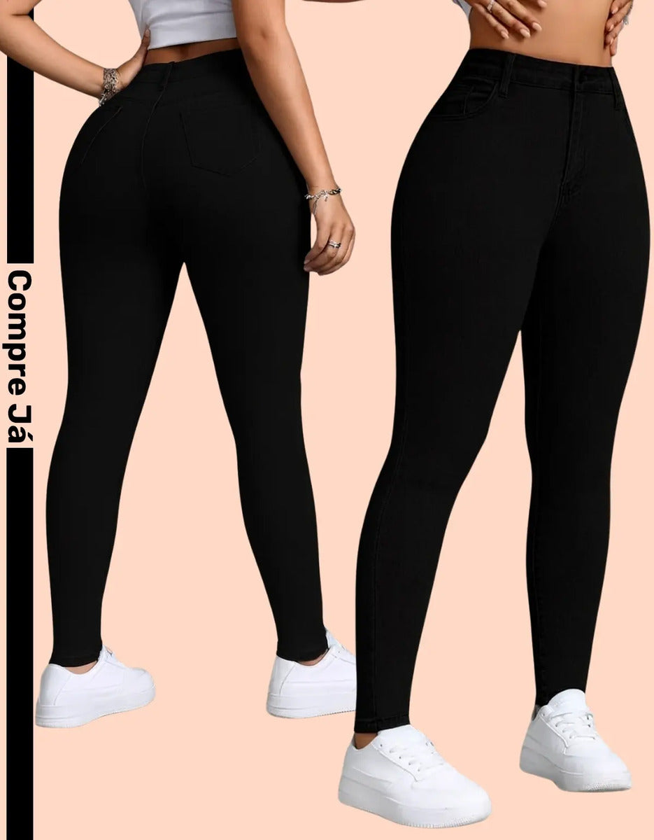Calça Skinny Jeans Básica Feminina Cintura Alta Look Casual