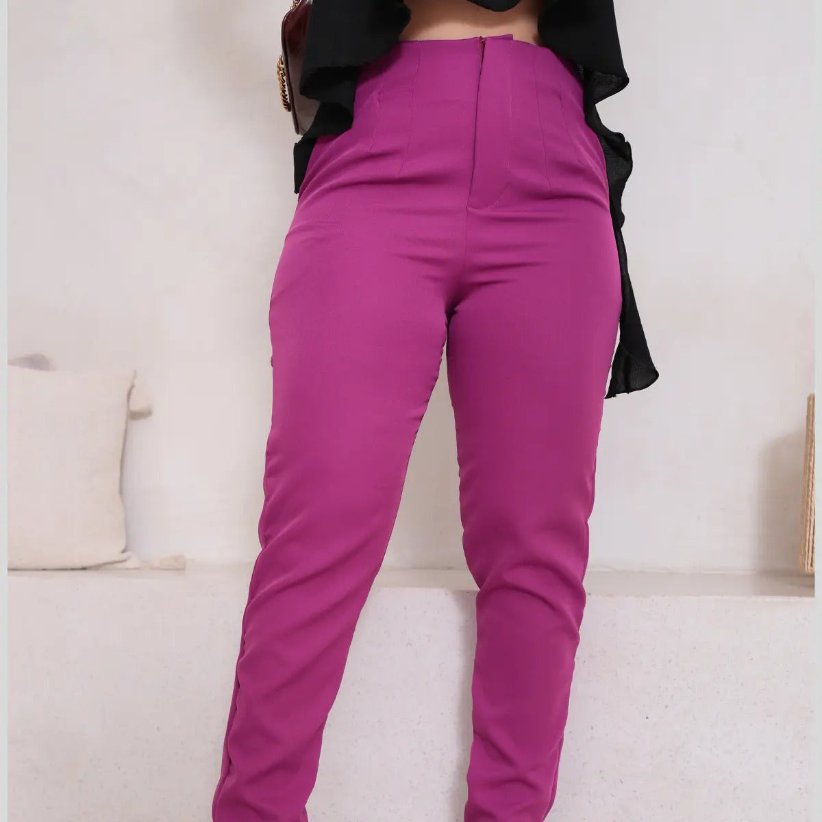 Calça Feminina Alfaiataria Social Cintura Alta Trabalho Leve