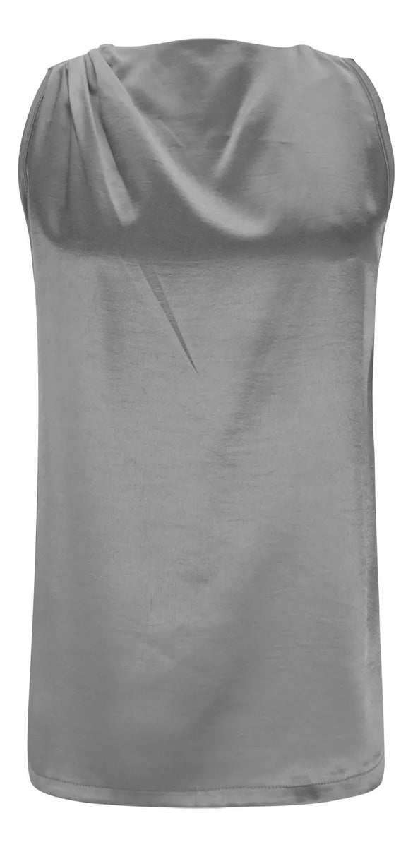 Camisa Feminina, Cor Sólida, Seda E Cetim, Blusa Longa