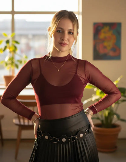 Blusa Tule Transparente Feminina Segunda Pele Manga Longa