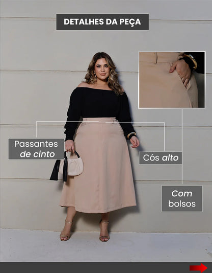 Saia Alfaiataria Feminina Plus Size Midi Evangélica Casual