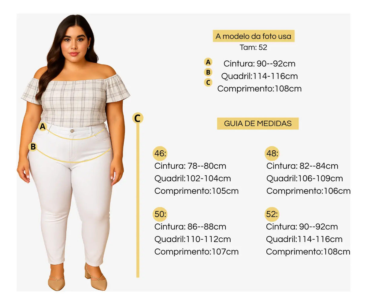 Calça Jeans Plus Size Cintura Alta Elastano Lycra Modeladora