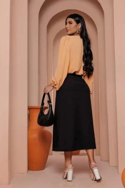 Saia Midi Lápis Alfaiataria Com Fenda Frontal Bolso Laterais