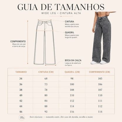 Calça Jeans Pantalona Wide Leg Feminina Cintura Alta Larga