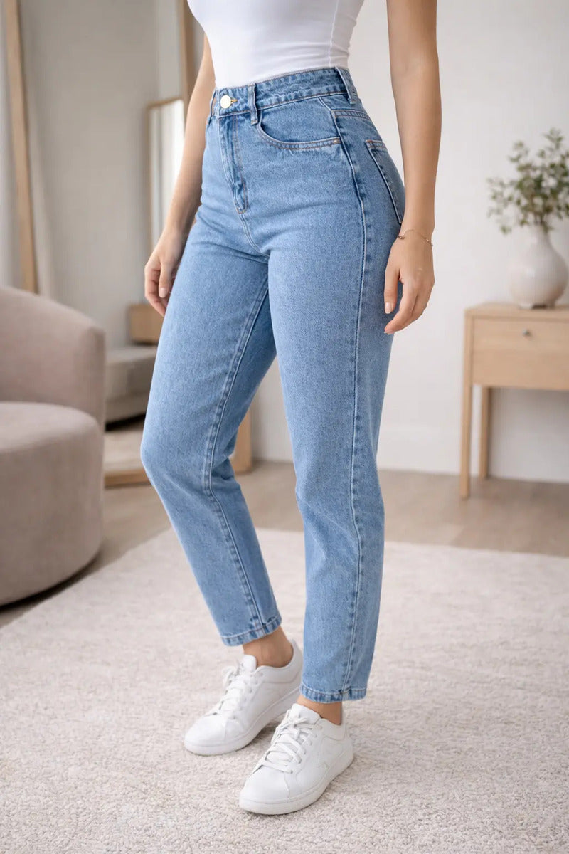 Calça Jeans Mom Stillger Feminina Cintura Alta Cor Clara