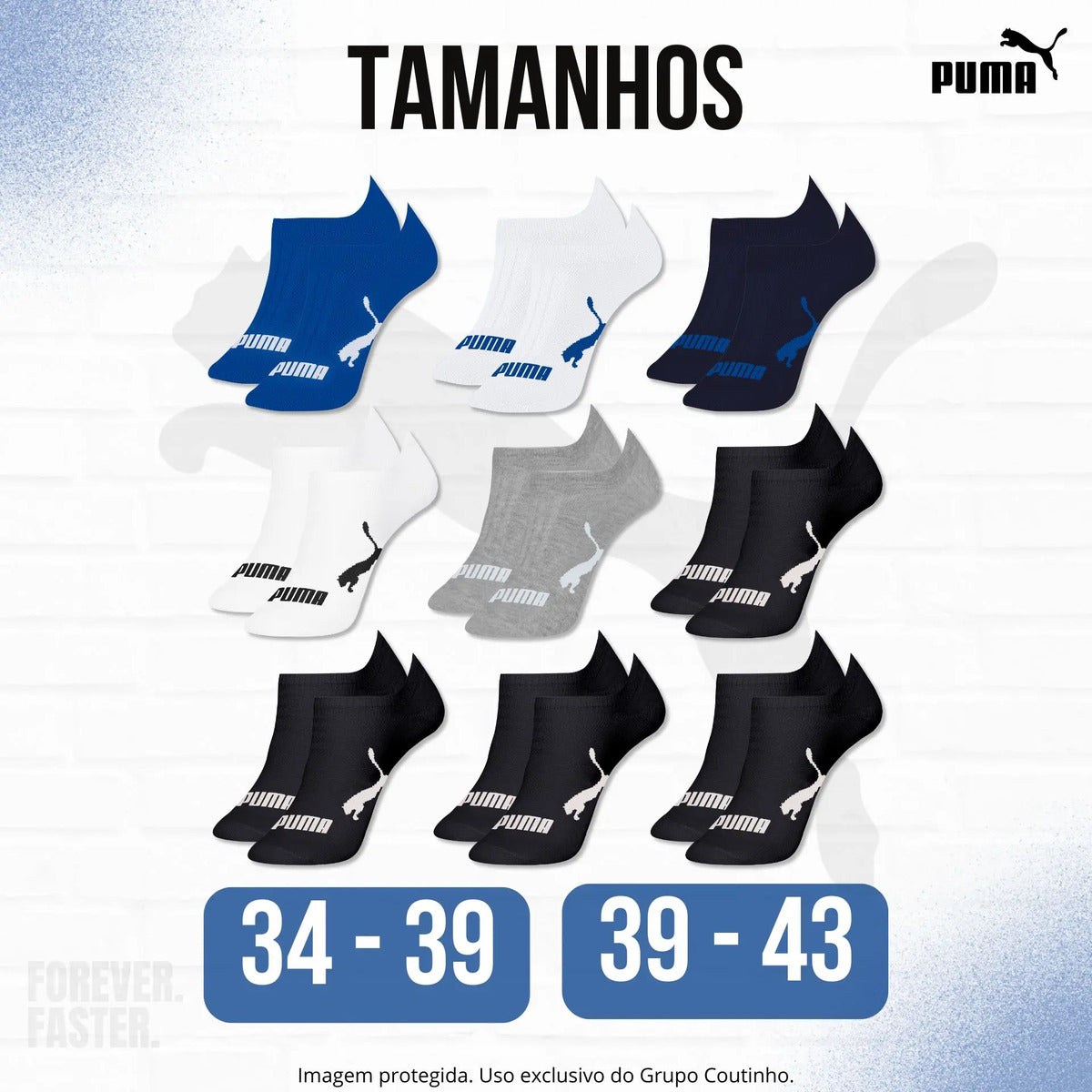 Kit 9 Pares Meias Invisível Puma Sapatilha Soquete Original