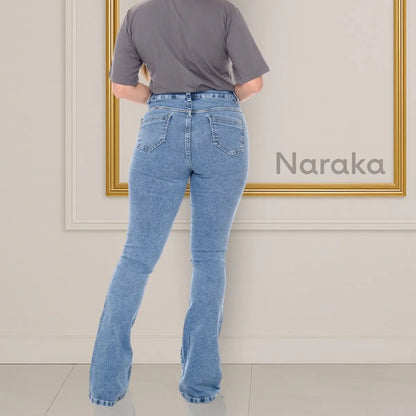 Calça Jeans Flare Feminina Cintura Alta Com Elastano