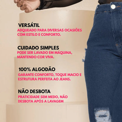 Calça Plus Size Jeans Feminina Wide Leg Levanta Bumbum