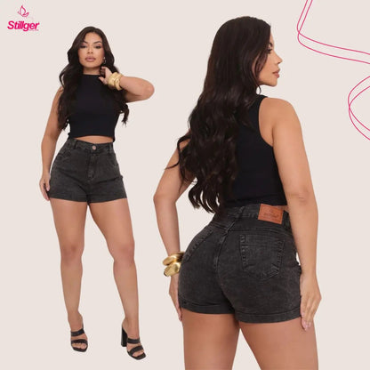 Short Jeans Feminino Cintura Alta C/ Lycra Hot Pant Stillger