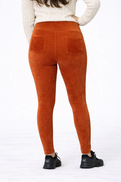 Calça Legging Veludo Cotelê Com Bolso Cós Alto Inverno