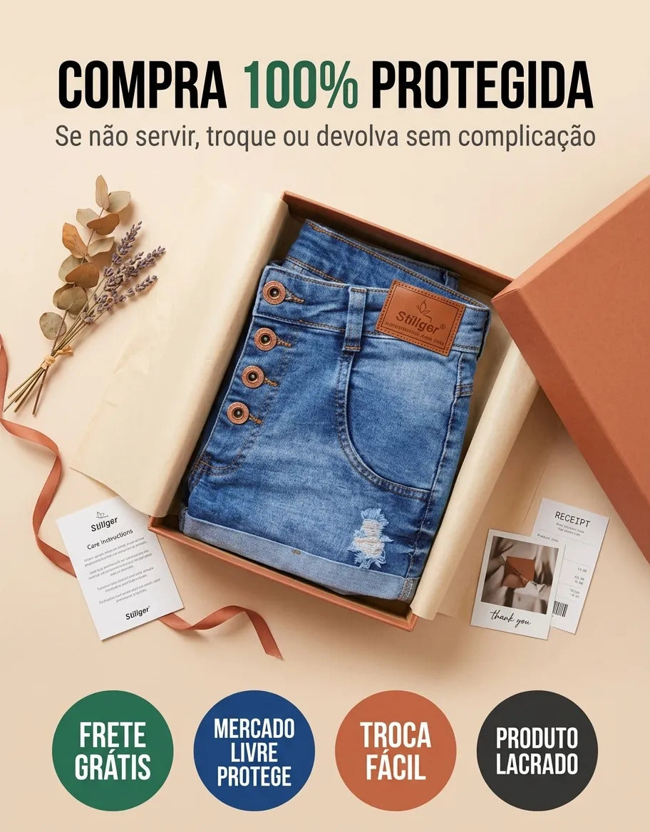 Short Jeans Feminino Cintura Alta C/ Lycra Hot Pant Stillger