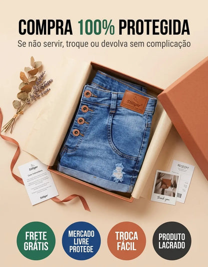 Short Jeans Feminino Cintura Alta C/ Lycra Hot Pant Stillger