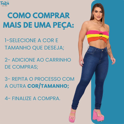 Calça Preta Jeans Feminina Com Elastano Cintura Alta Skinny