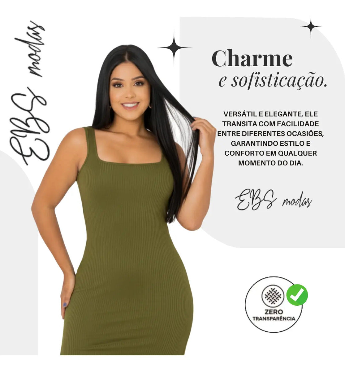 Vestido Midi Canelado Premium Com Alça E Fendas Casual Básico
