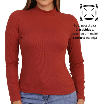 Blusa Feminina Canelada Gola Alta Manga Comprida Cacharrel