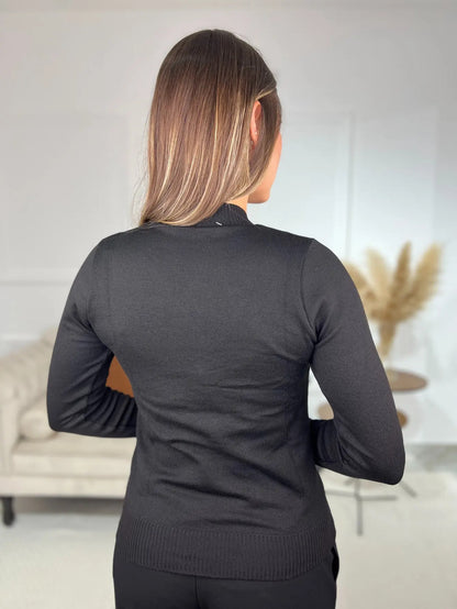 Blusa Trico Basica De Frio Feminina Decote V Manga Longa