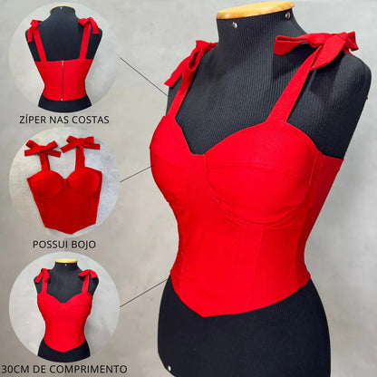 Croped Bengaline Corselet Corset Alcinha De Amarrar Com Bojo