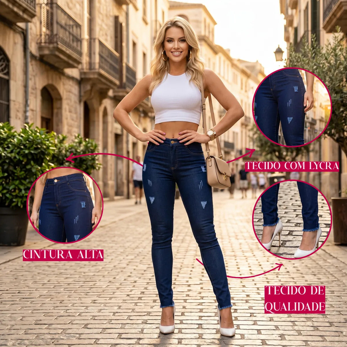 Calça Jeans Feminina Preta Cintura Alta Com Lycra Modeladora