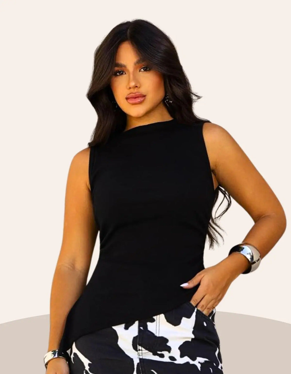 Blusa Cropped Feminina Assimétrica Ribana Canelada Premium
