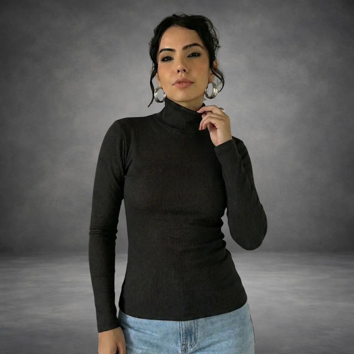 Blusa De Frio Feminina Manga Longa Gola Alta Inverno Lisa