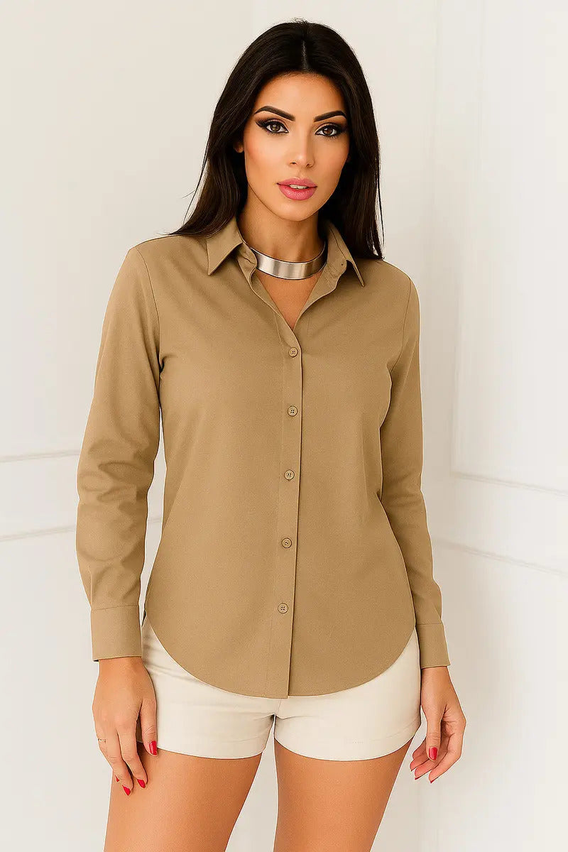 Camisa Blusa Social Feminina Manga Longa De Botão Na Promo