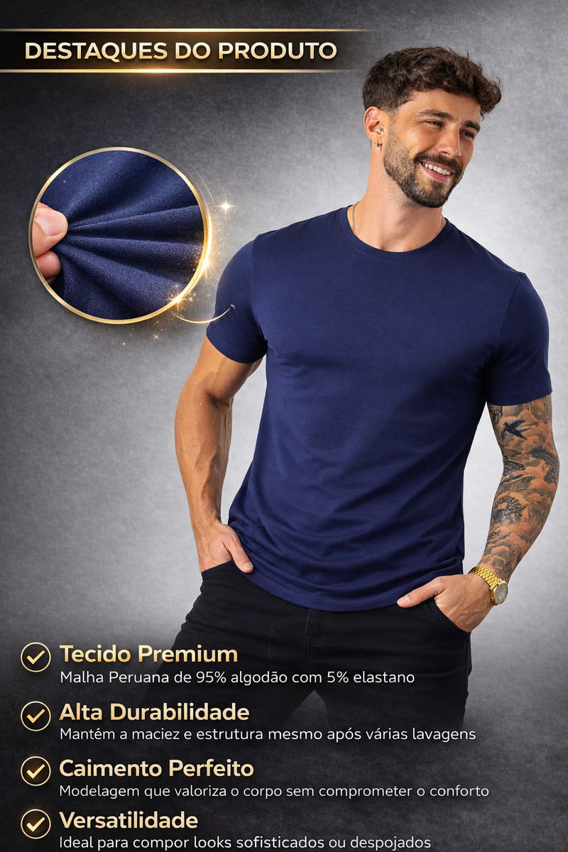 Camiseta Basica Masculina Algodão Lisa Malha Peruana Premium