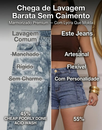 Short Jeans Feminino Shorts Cargo Com Lycra Cintura Alta