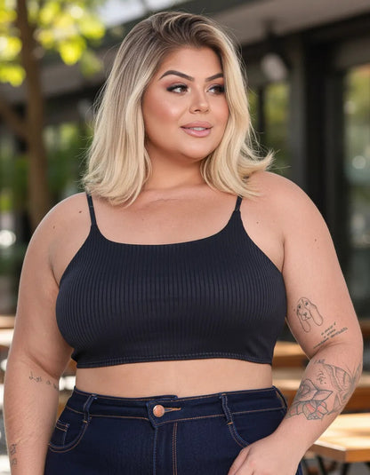 Cropped Plus Size Alcinha Super Sustentação Malha Canelada