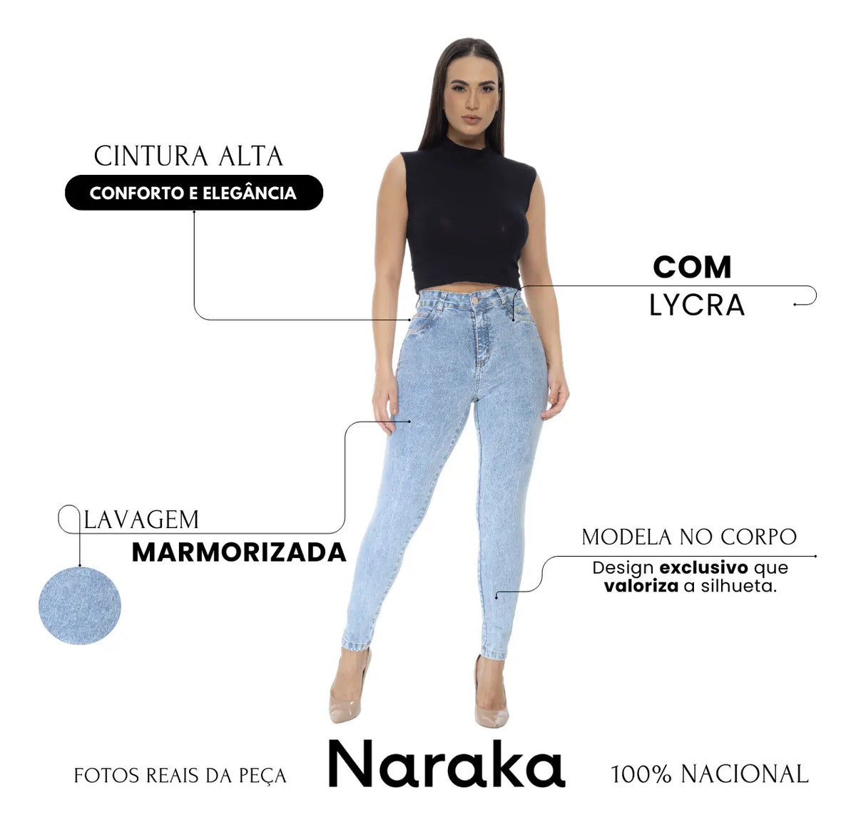 Calça Jeans Feminina Skinny Cintura Alta Levanta Bumbum