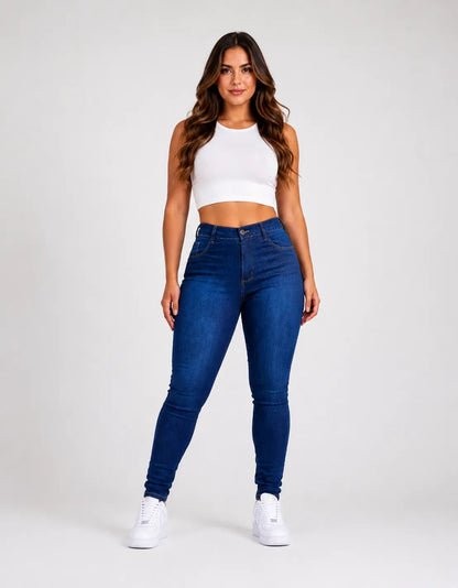 Calça Jeans Feminina Preta Skiny Cintura Alta Levanta Bumbum