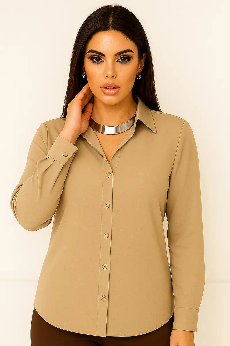Camisa Blusa Social Feminina Manga Longa De Botão Na Promo