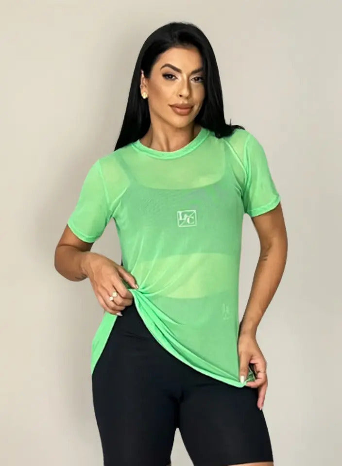 Blusa Tule Camiseta Feminina Academia Fitness