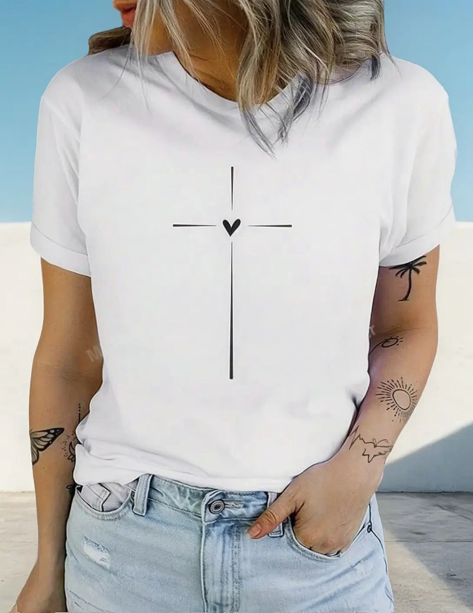 T-shirt Feminina Blusa Camiseta Católica Cruz 100% Algodão