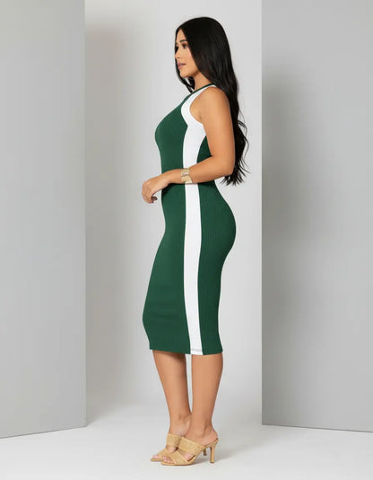 Vestido Canelado Midi Faixas Regata Casual Básico Modelador