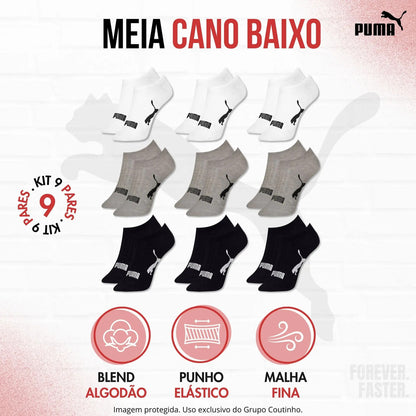 Kit 9 Pares Meias Invisível Puma Sapatilha Soquete Original