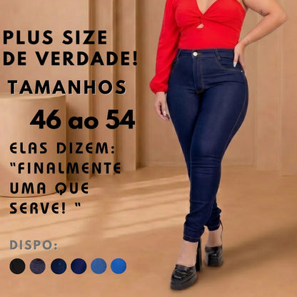 Calça Jeans Plus Size Cintura Alta Elastano Lycra Modeladora