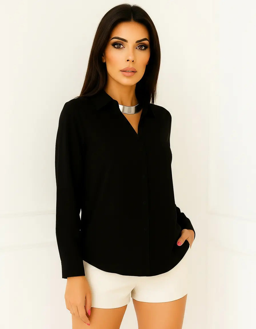 Camisa Blusa Social Feminina Manga Longa De Botão Na Promo